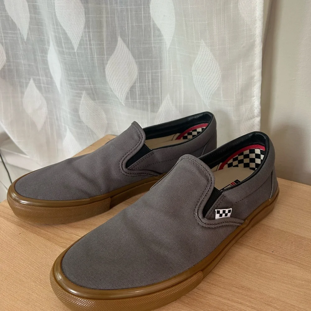 Vans Skateboard Slip-On in Gray Canvas with Gum Sole and Pop Cush